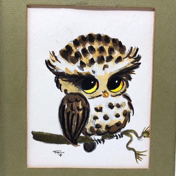 Vintage Owl Watercolor Painting by Lois Mae Thayer - Picture 3 of 11